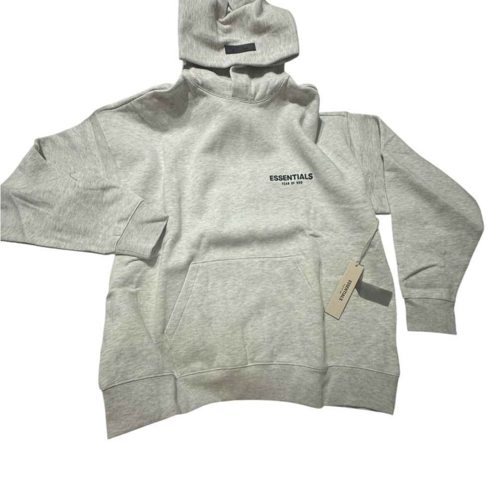 NWT Large Fear of God Essentials Light Gray Hoodie fits 1 size over size.